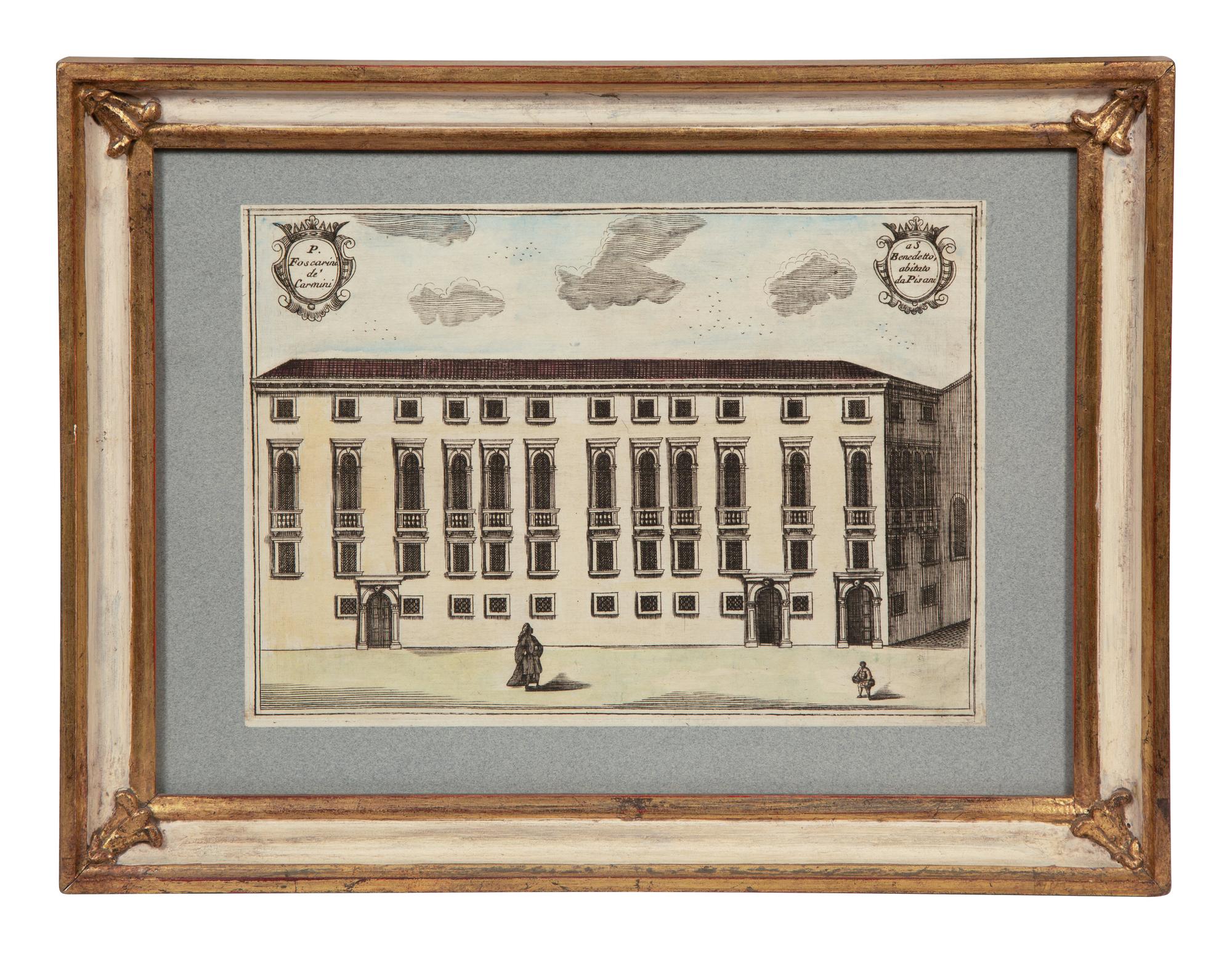 A Set of Nine Italian Hand-Colored Engravings Depicting Venetian Palaces