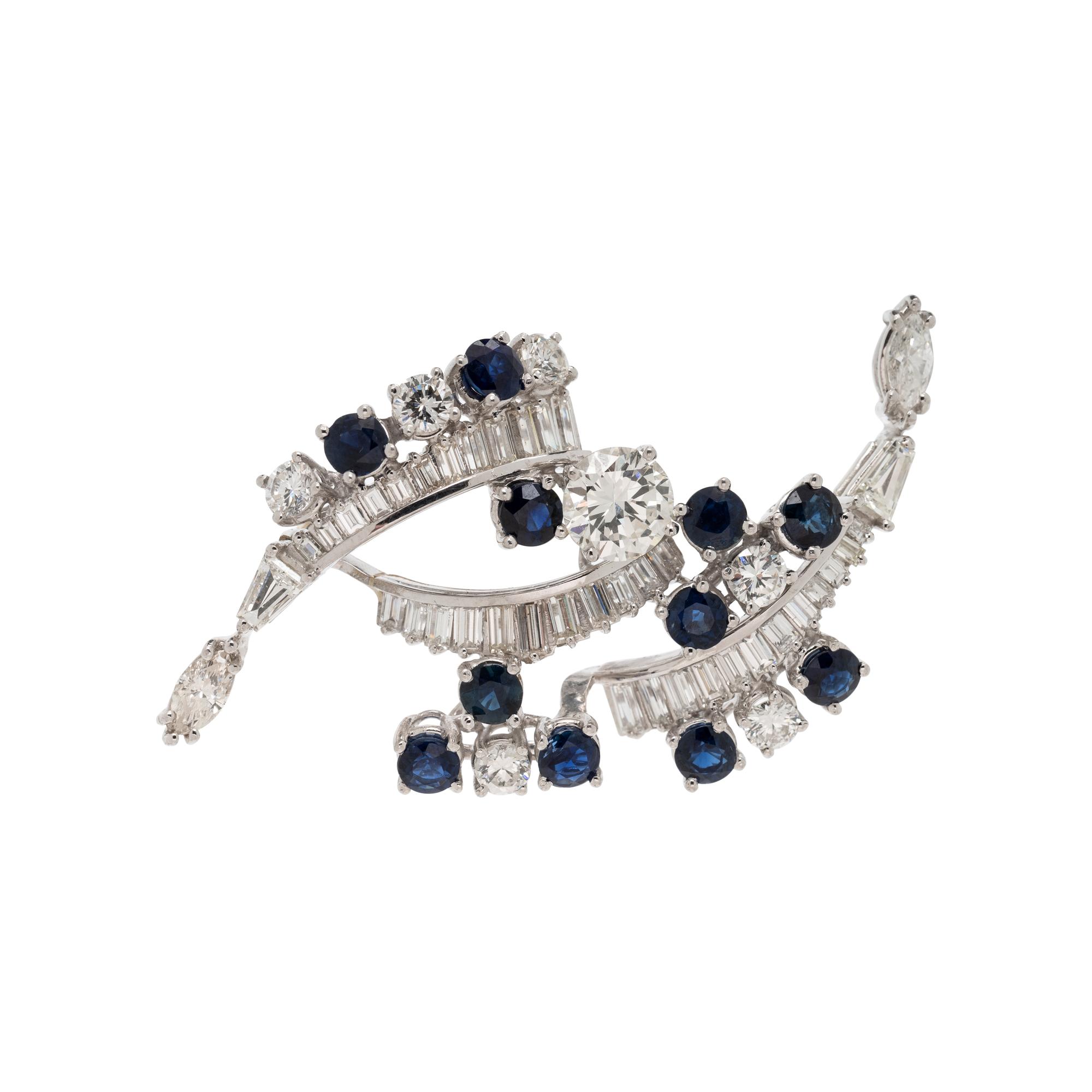 DIAMOND AND SAPPHIRE BROOCH