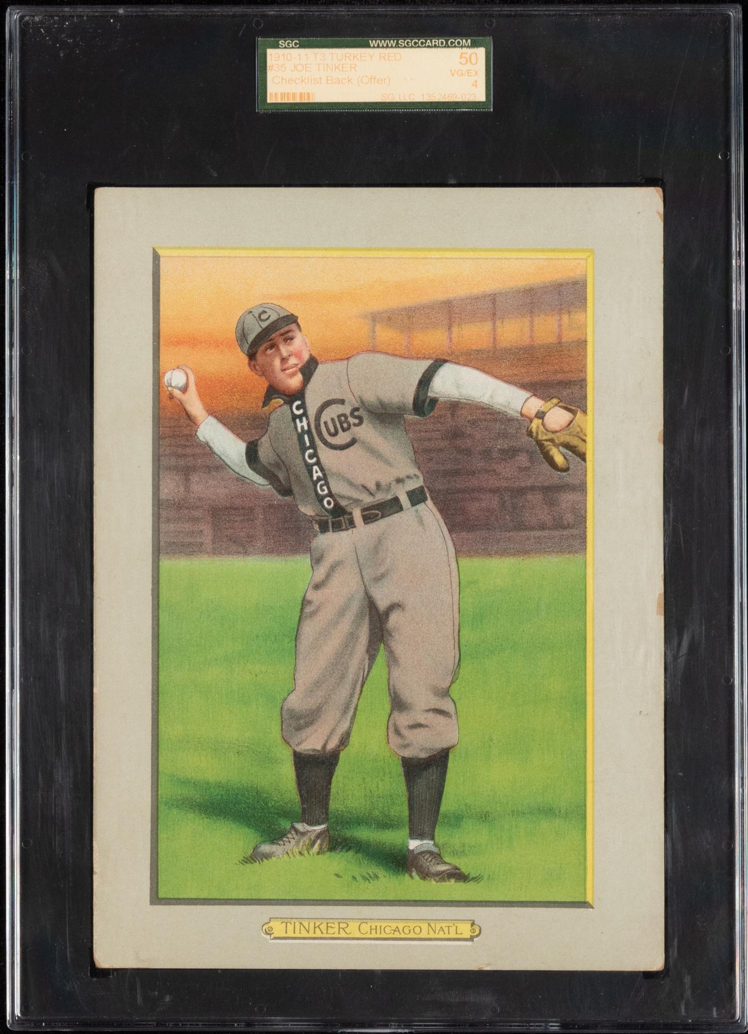 A 1911 T3 Turkey Red Cabinets Joe Tinker Baseball Card (SGC 4 VG-EX) Checklist Back