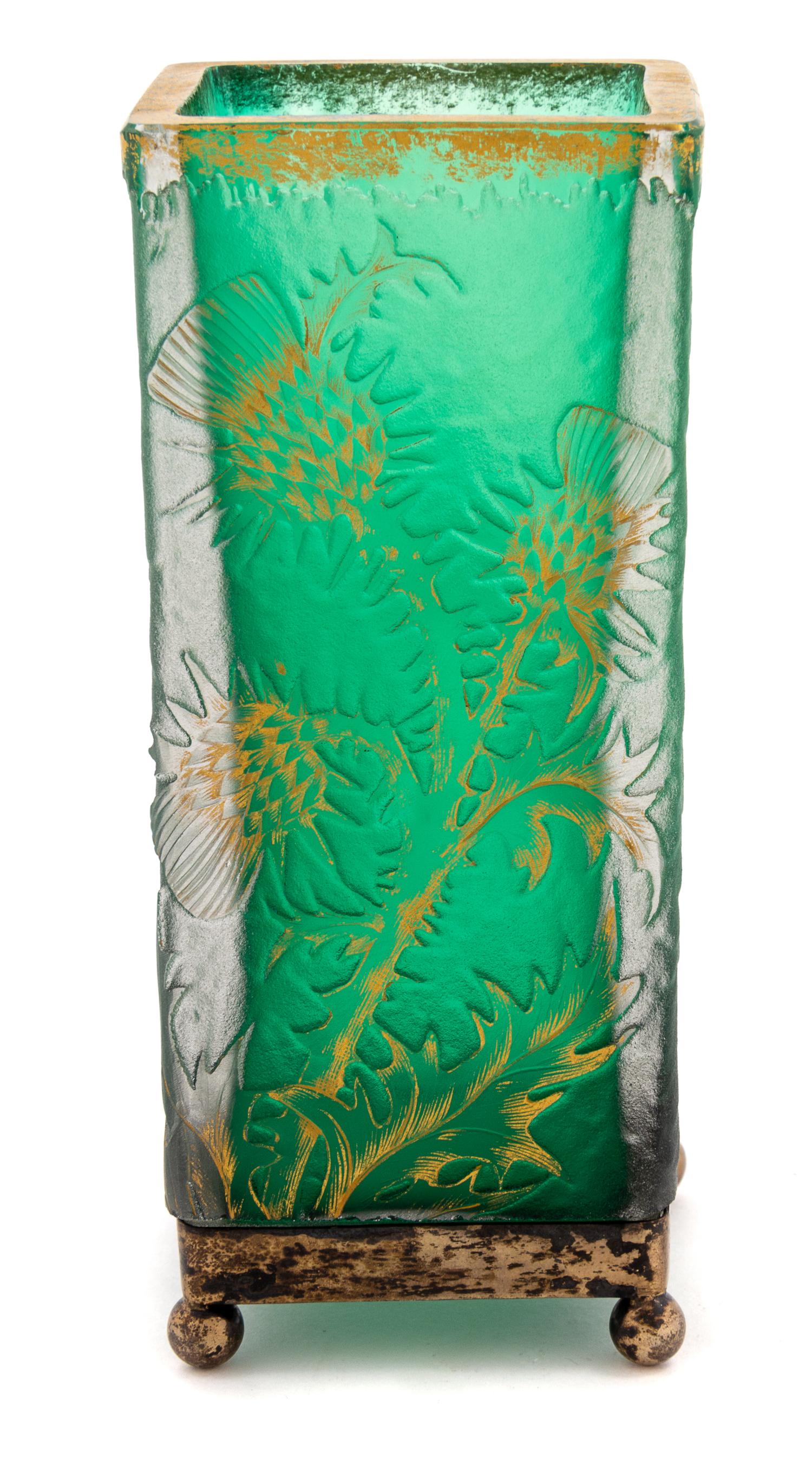 Daum, France, Early 20th Century, Decorated Silver Mounted Cameo Vase Silver Mount by Peter L. Krider