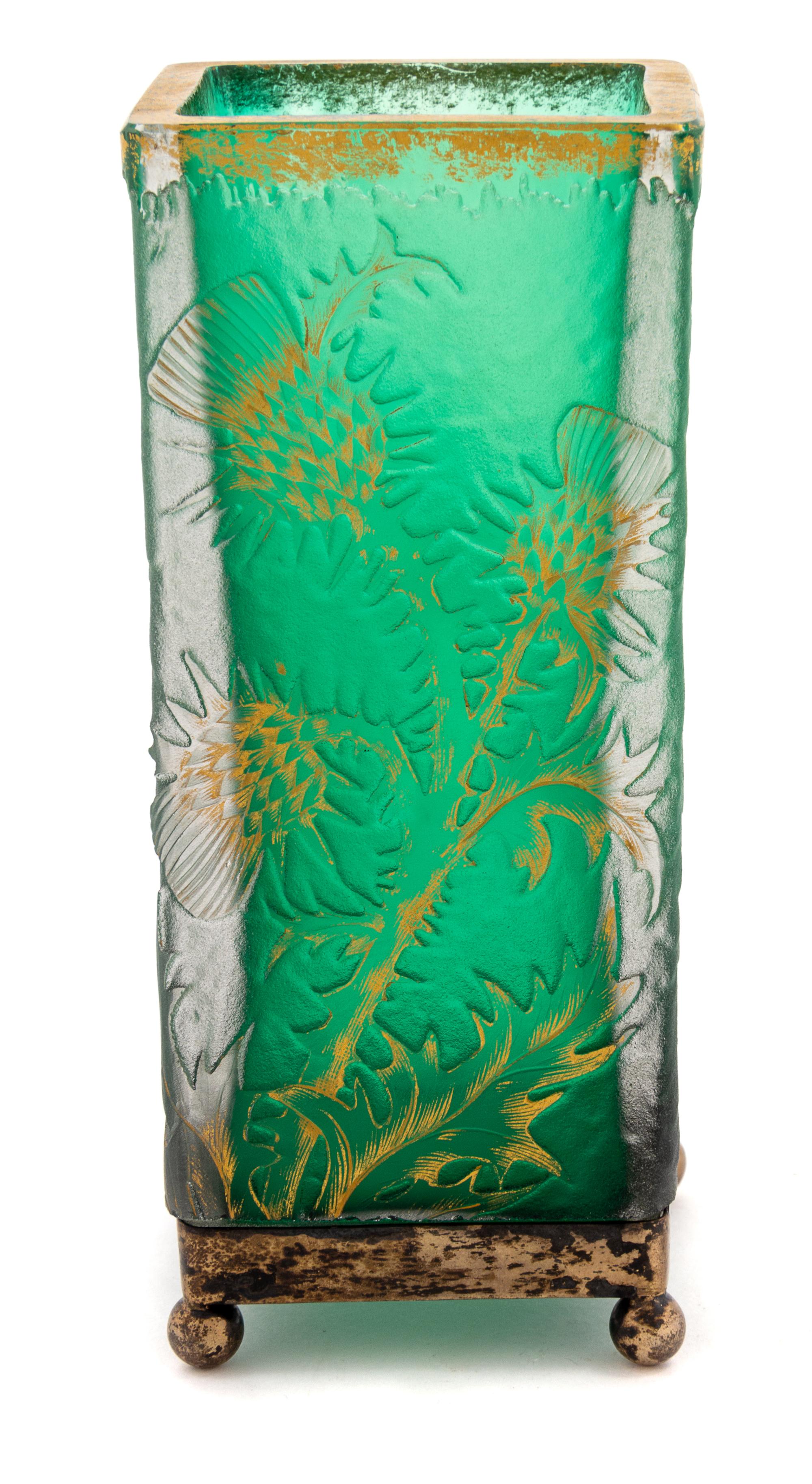Daum, France, Early 20th Century, Decorated Silver Mounted Cameo Vase Silver Mount by Peter L. Krider
