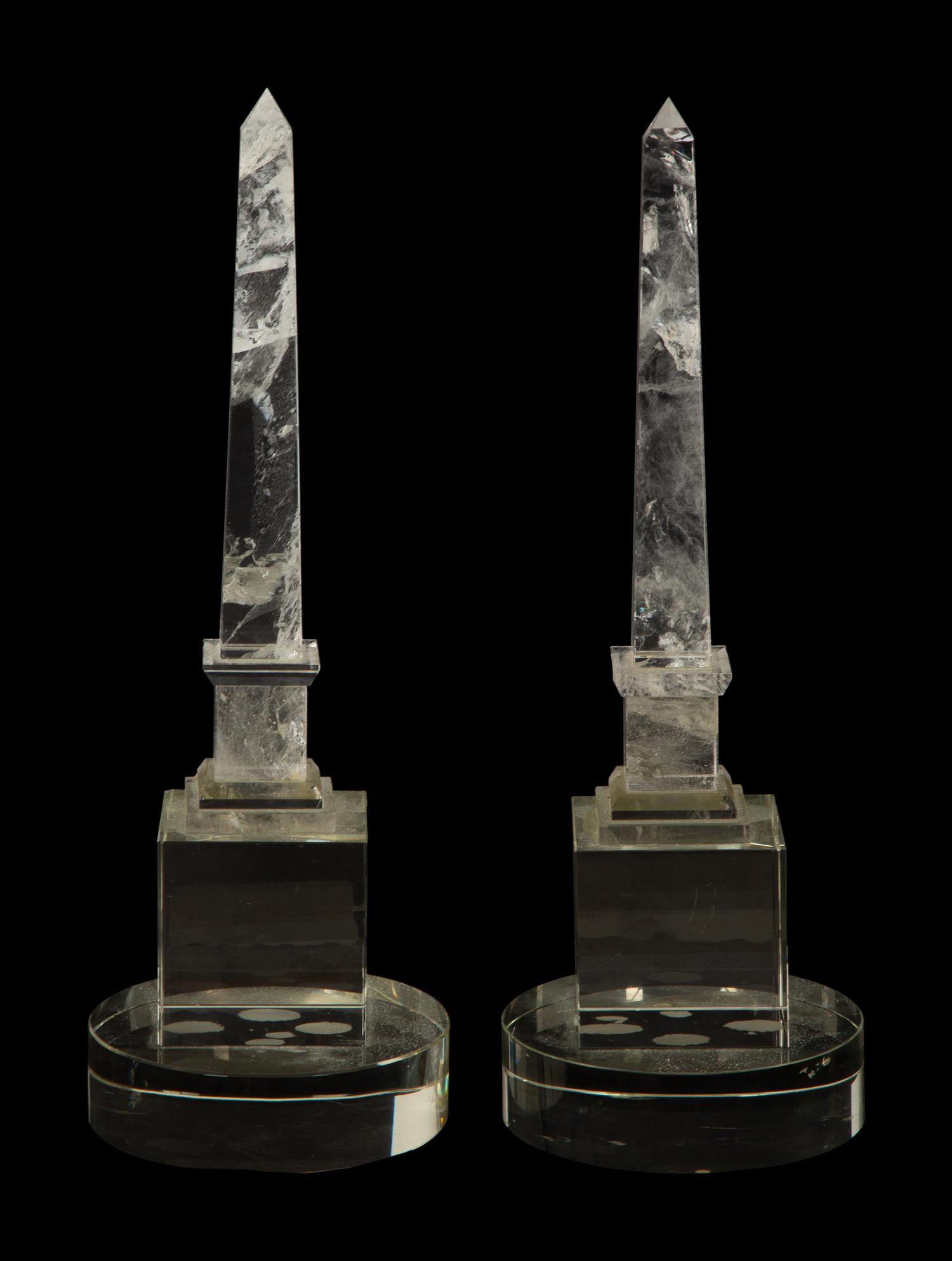 A Pair of Continental Rock Crystal Obelisks