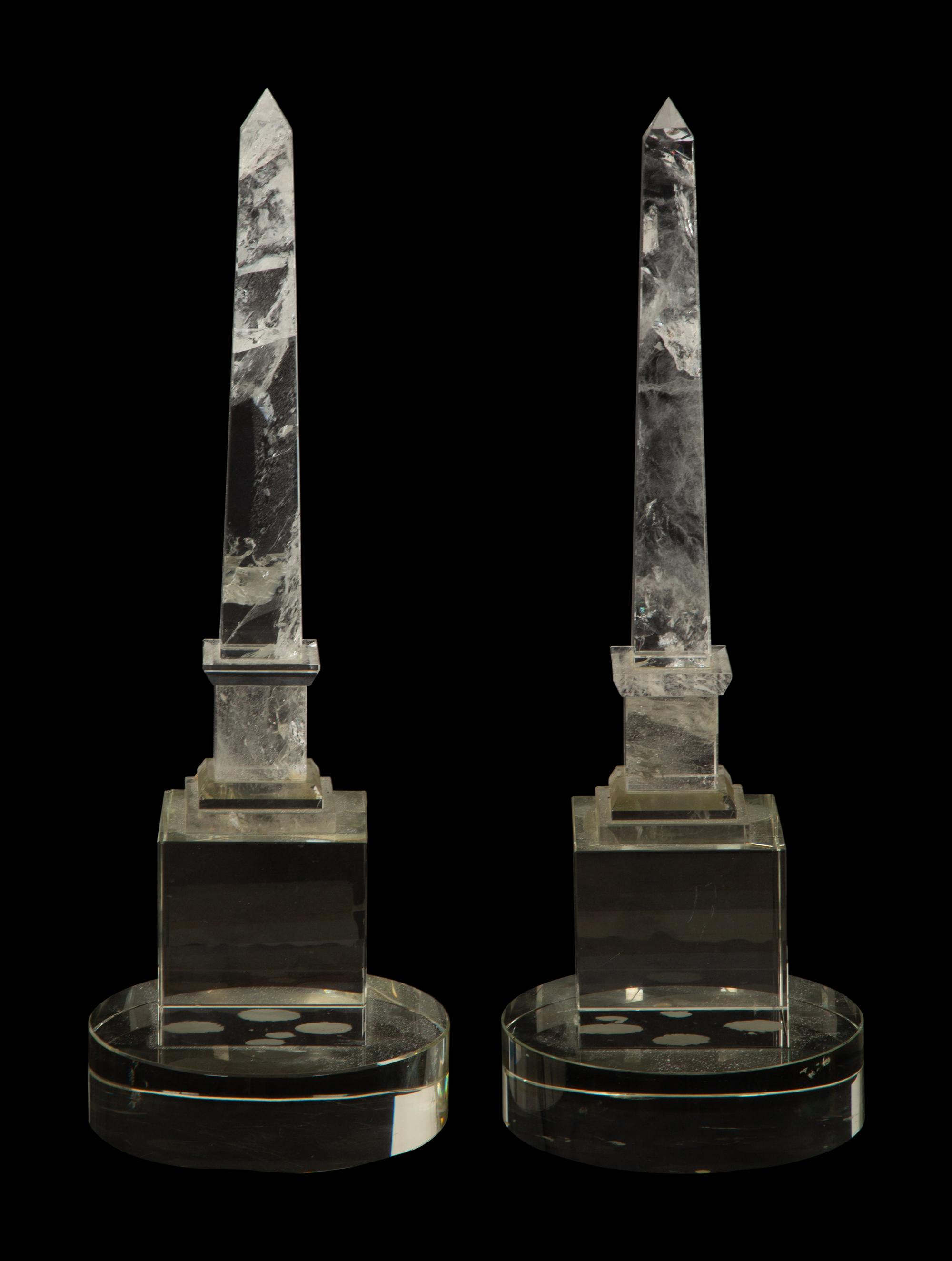 A Pair of Continental Rock Crystal Obelisks