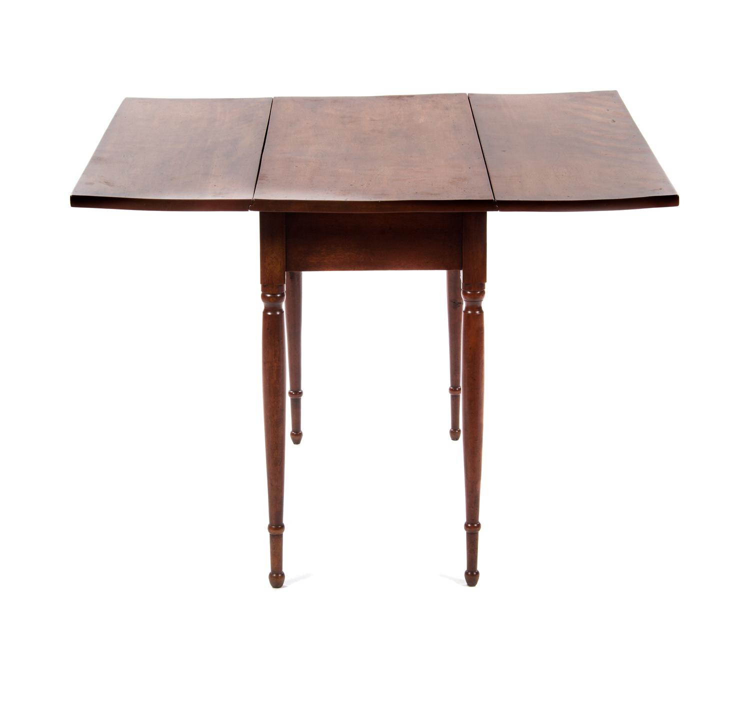 An American Cherry Drop-Leaf Table, 19TH CENTURY WITH LATER FINISH, Height 29 1/2 x width 41 1/2 x depth 42 inches. — 19TH CENTURY WITH LATER FINISH,