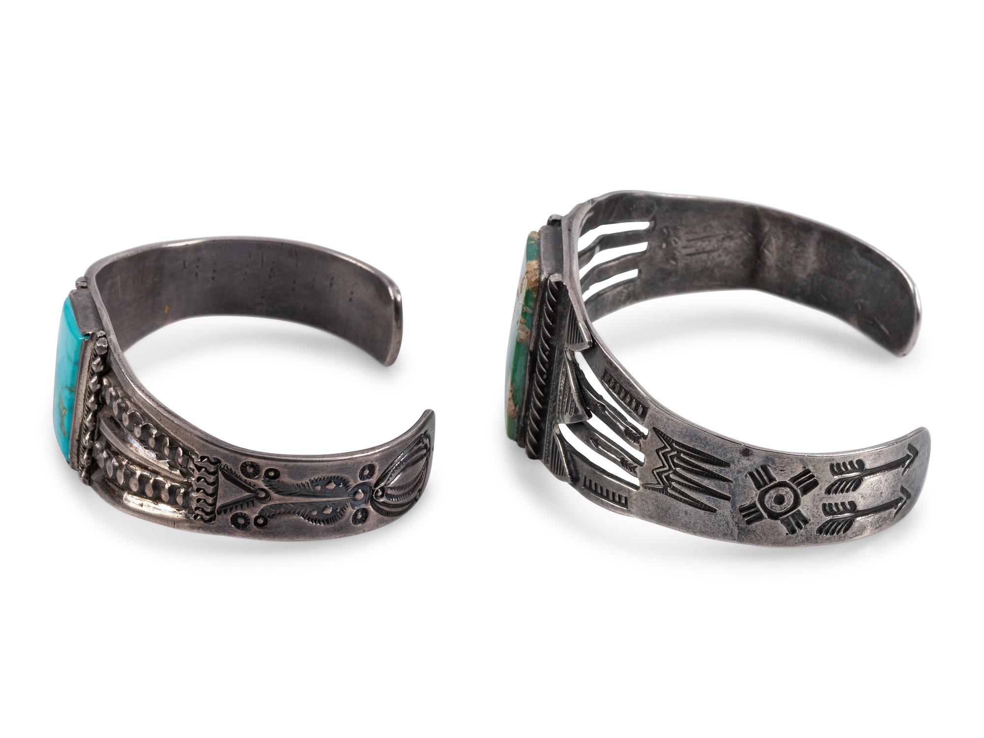 Navajo Silver and Turquoise Cuff Bracelets