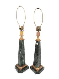 A Pair of Neoclassical Style Gilt Bronze and Marble Table Lamps