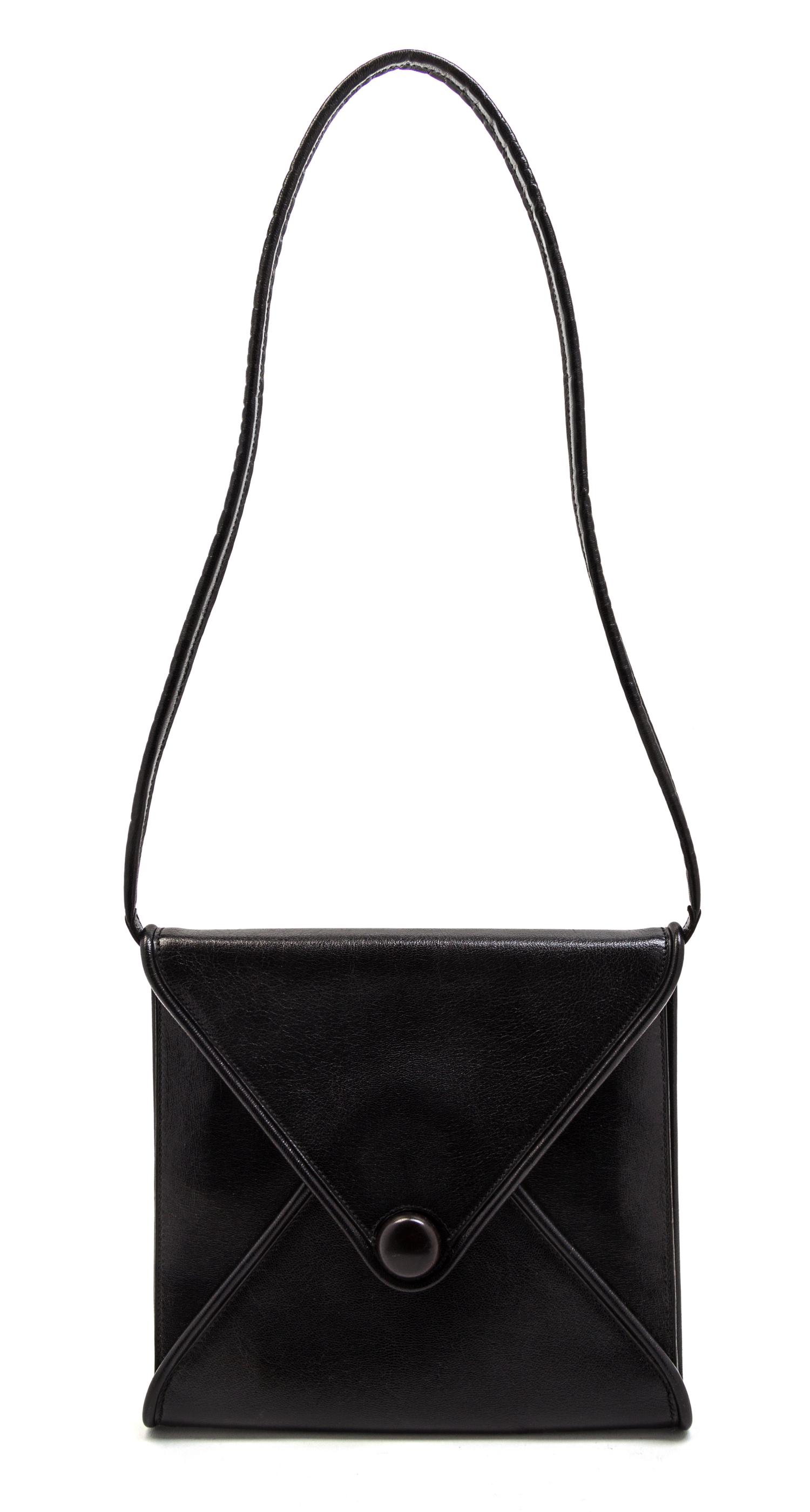 An Hermes Black Leather Penelope Envelope Bag, 10 x 9 1/2 x 1 1/2 inches.