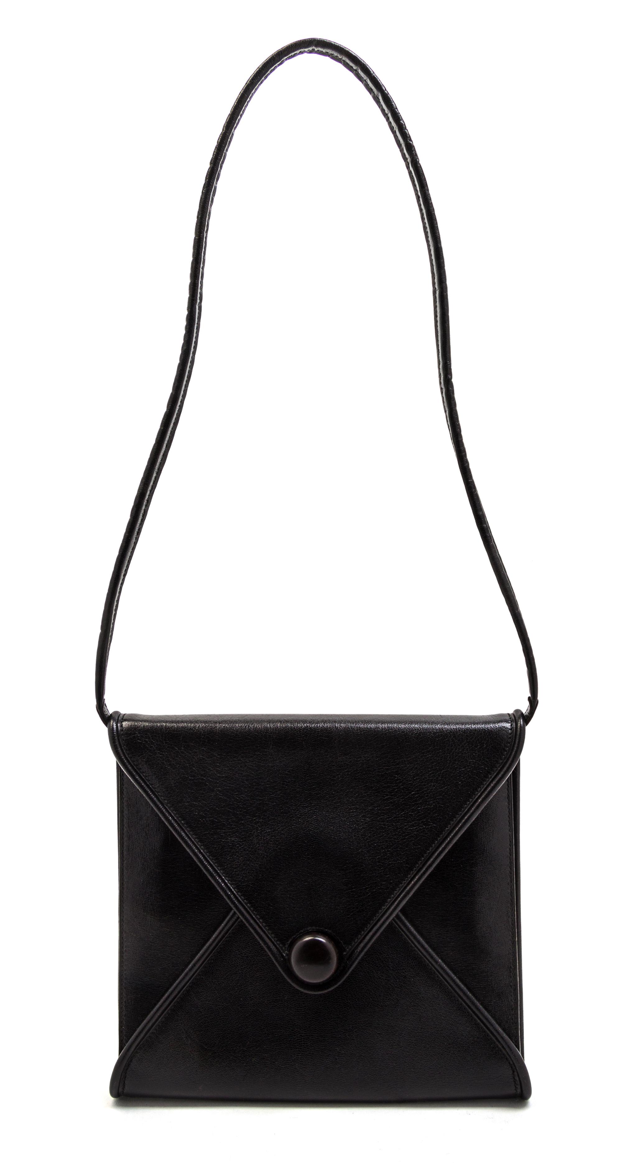 An Hermes Black Leather Penelope Envelope Bag, 10 x 9 1/2 x 1 1/2 inches.