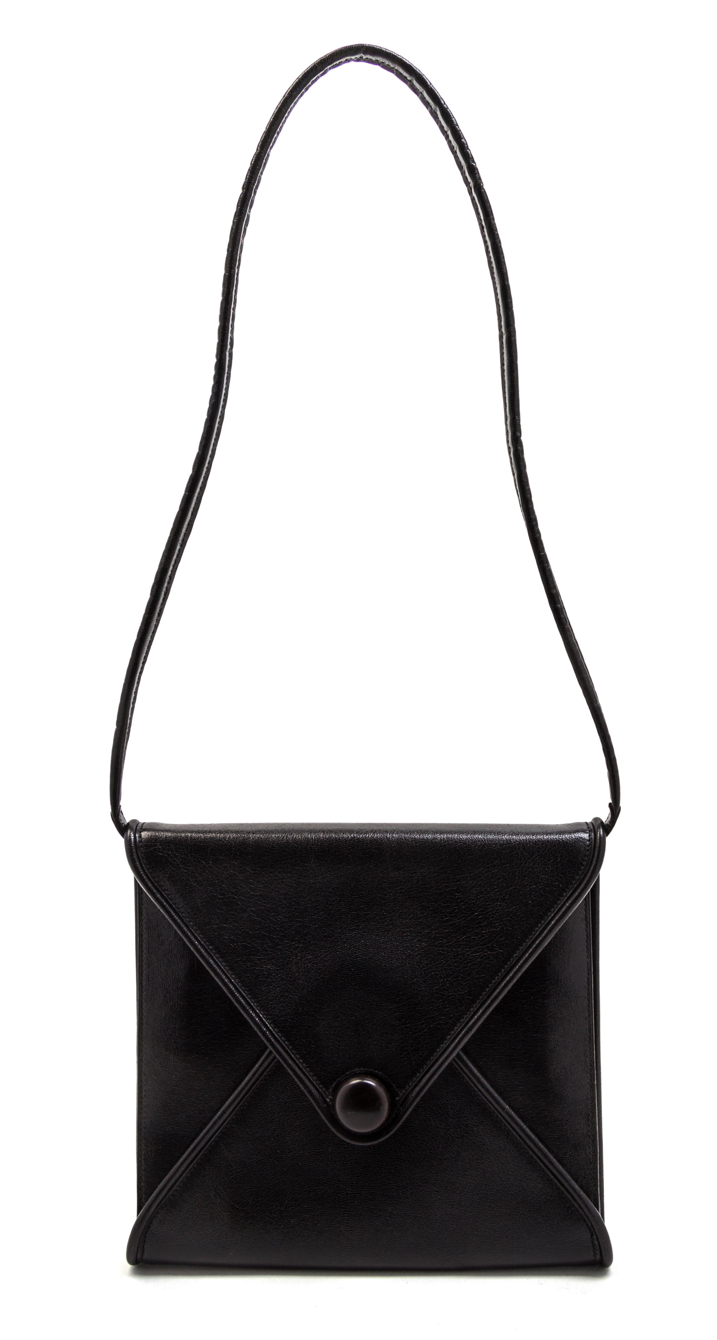 An Hermes Black Leather Penelope Envelope Bag, 10 x 9 1/2 x 1 1/2 inches.