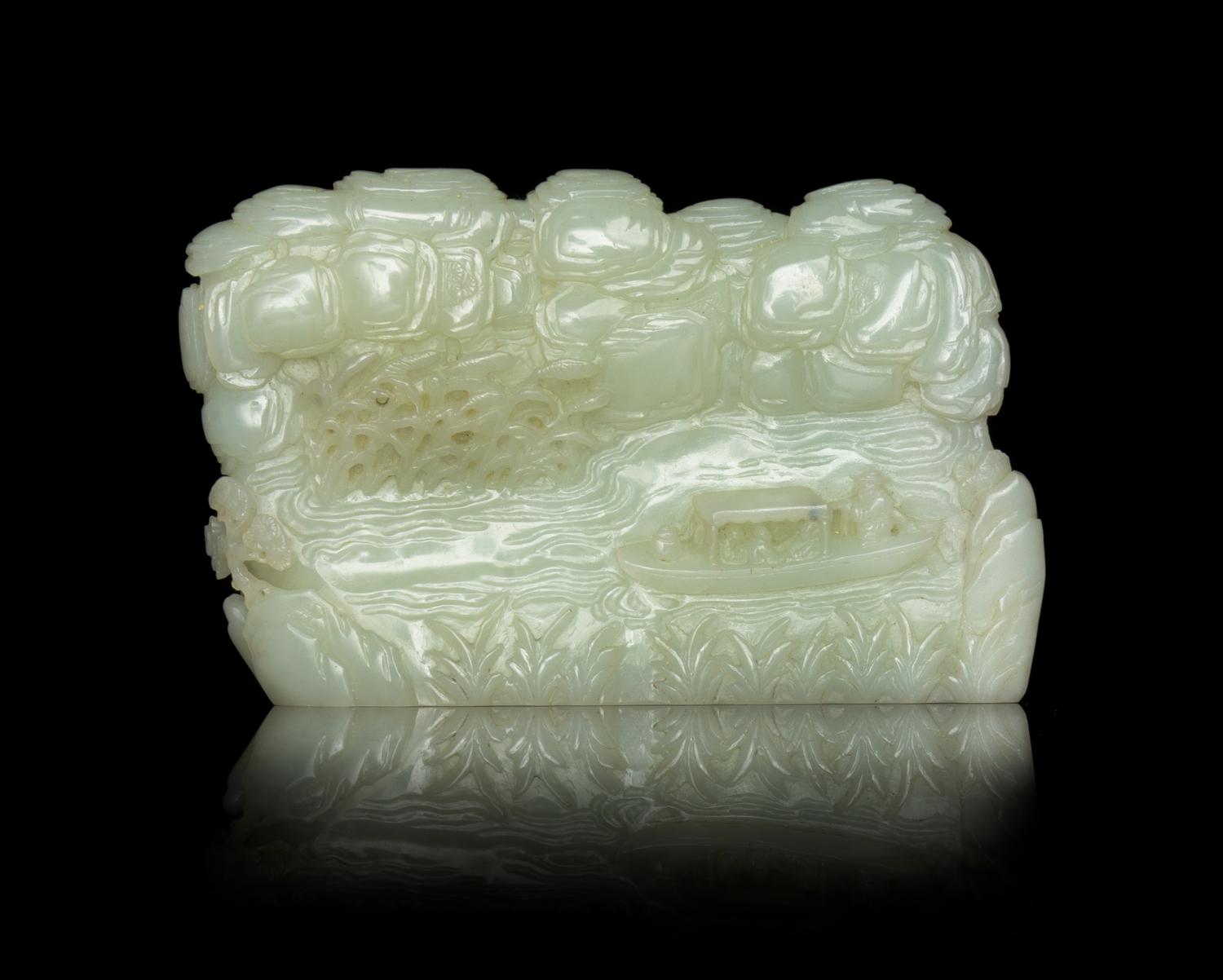 A Carved Celadon Jade Boulder
