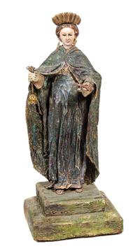 A Spanish Colonial Polychrome Figure Height 25 x width 12 1/2 inches. — 17TH CENTURY