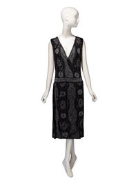 Haute Couture Black Beaded Wrap Dress, c. 1920's