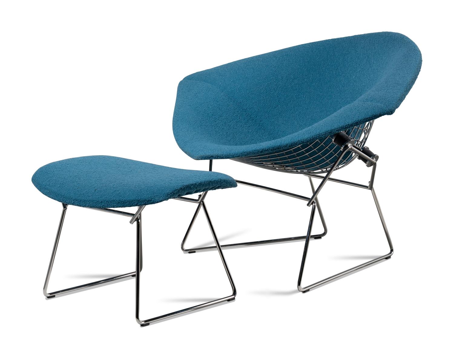 A Bertoia Diamond Chair and Ottoman