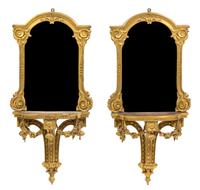 A Pair of Louis XVI Style Giltwood Wall Brackets Height 32 1/2 x width 14 1/2 depth 7 1/2 inches. — 19TH CENTURY