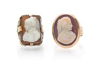 A Collection of Gold and Agate Cameo Rings, 14.70 dwts.