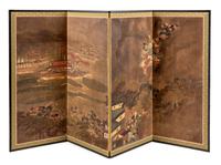 A Chinese Black Lacquered Wood Four-Panel Screen