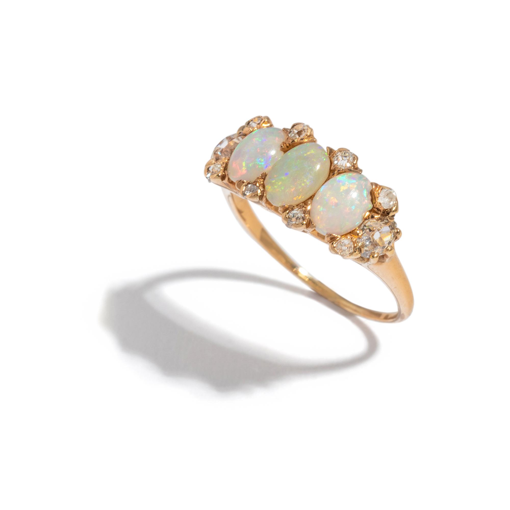 ANTIQUE, OPAL AND DIAMOND RING