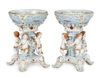 A Pair of German Porcelain Figural Compotes Height 20 x diameter 14 1/2 inches.