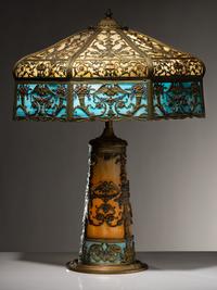 Slag Glass Lamp with Lighted Base