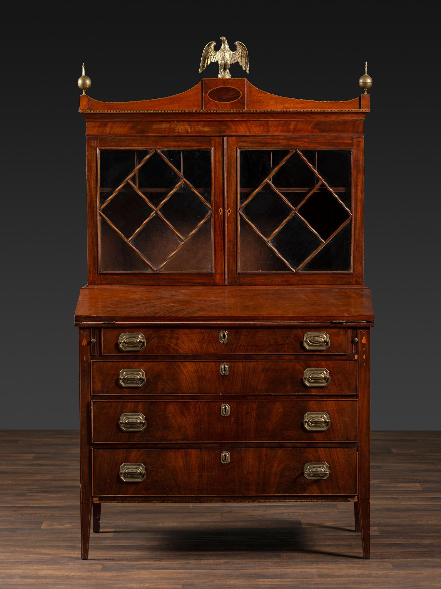 A Federal Inlaid Mahogany Secretary Bookcase