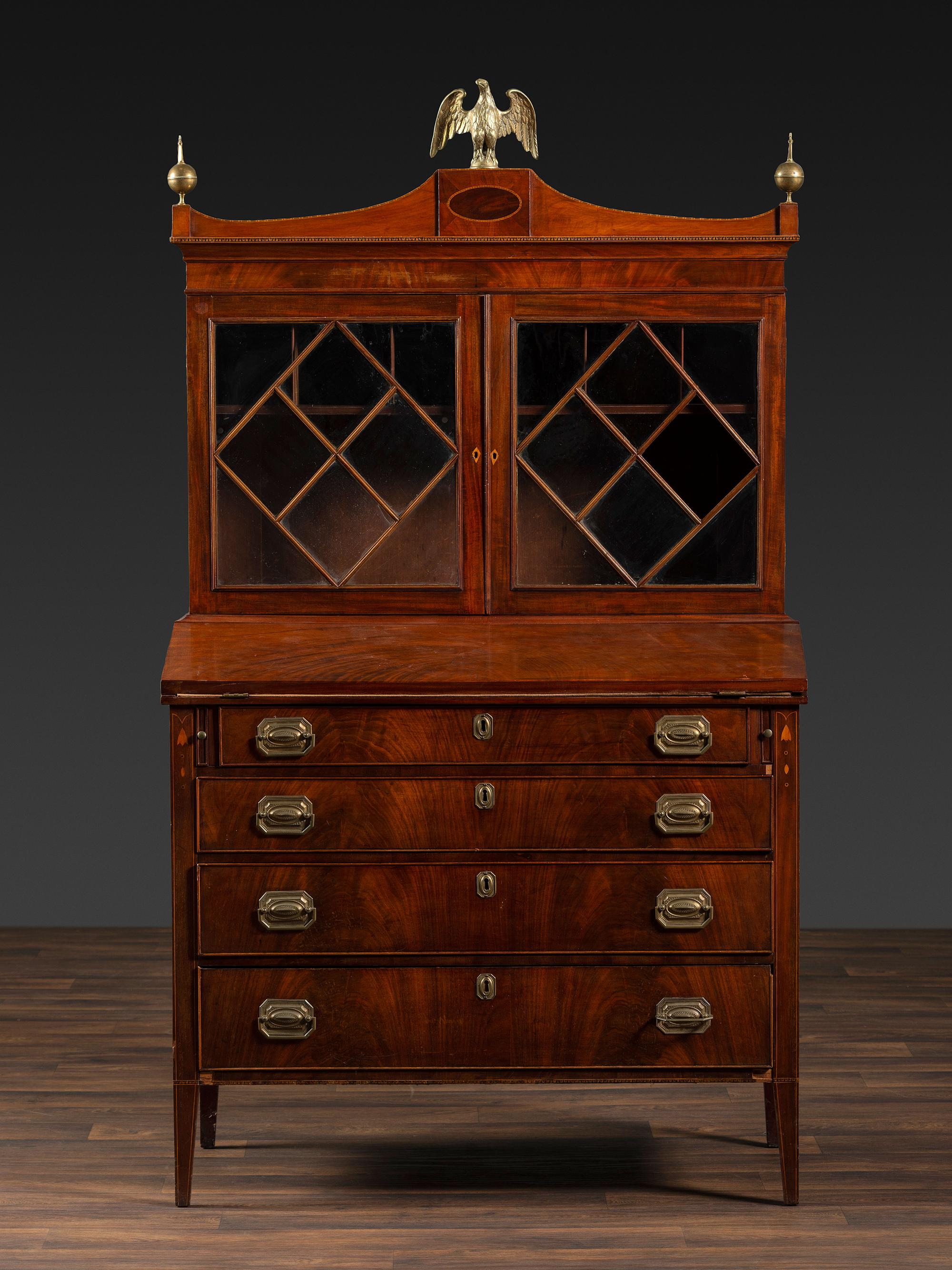 A Federal Inlaid Mahogany Secretary Bookcase