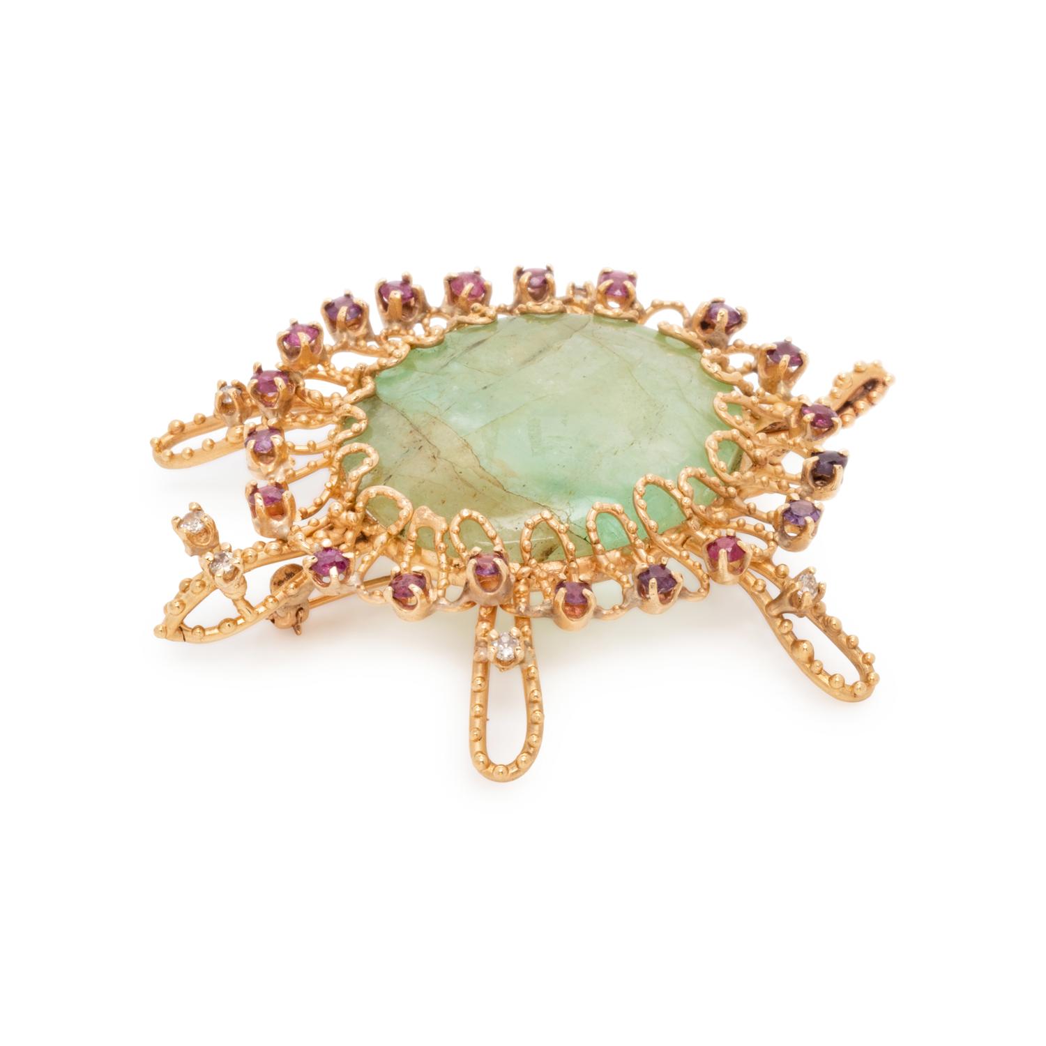 GEMSTONE AND DIAMOND TURTLE BROOCH