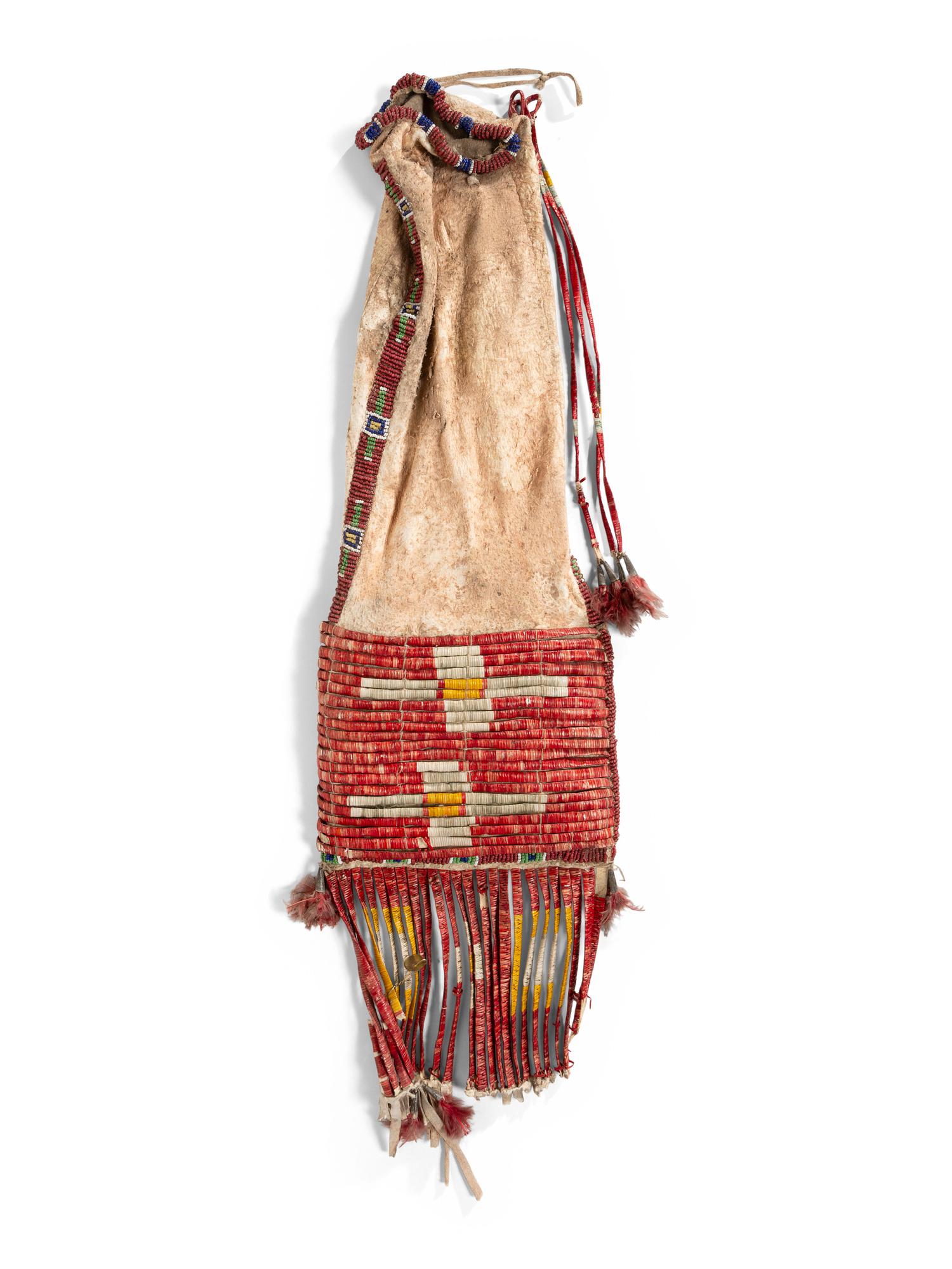 Sioux Quilled and Beaded Hide Tobacco Bag, with Pocket