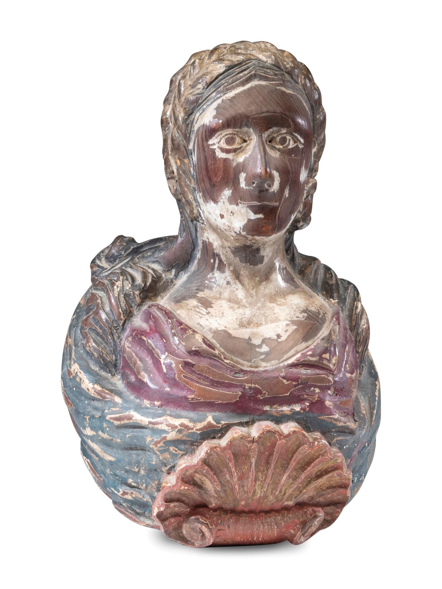An American Carved and Painted Pine Nautical Figurehead