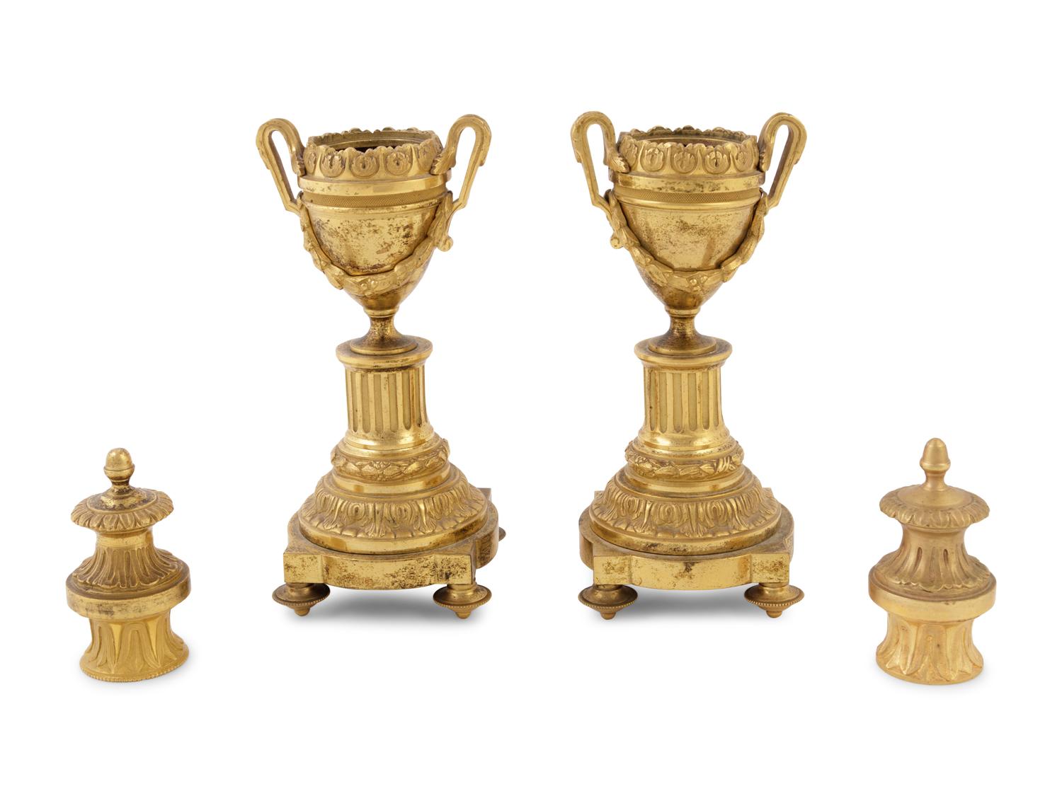 A Pair of English Gilt Brass Cassolettes in the Manner of Matthew Boulton