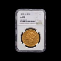 An 1879-CC Liberty Head $20 Gold Coin [NGC AU50]