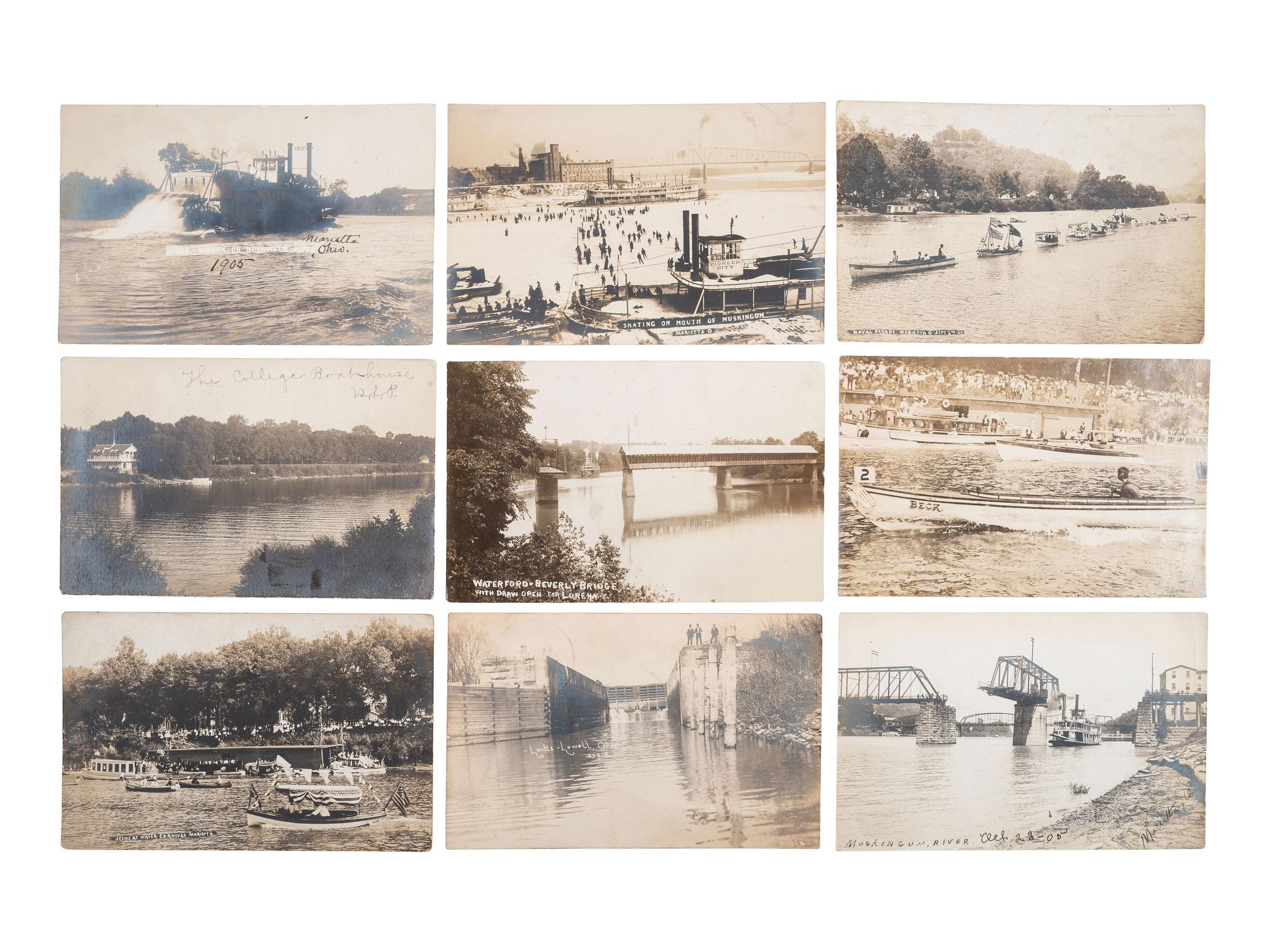 [EPHEMERA]. Approx. 50 RPPCs of steamboats and other vessels on Ohio canals, and rivers.