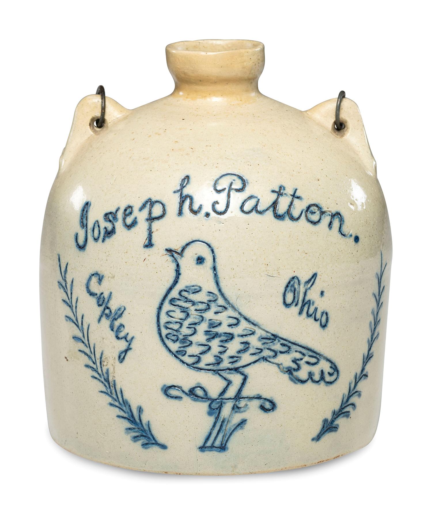 A Cobalt Decorated 'Bird' Stoneware Harvest or Field Jug Attributed to Wingerter Pottery