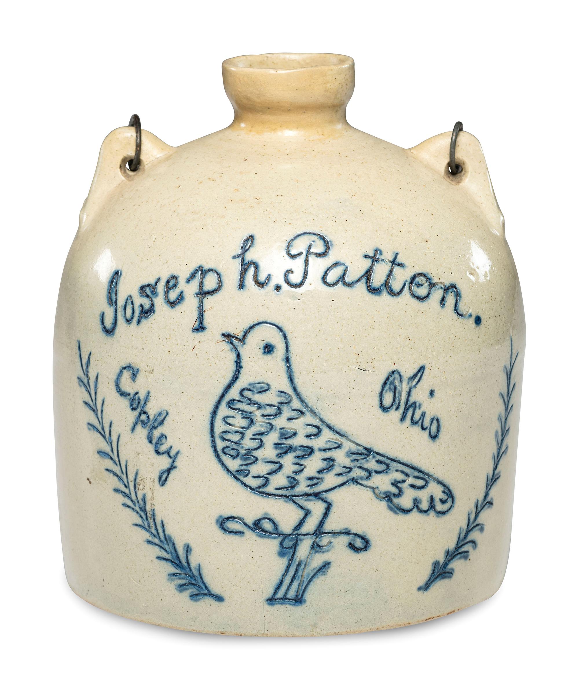 A Cobalt Decorated 'Bird' Stoneware Harvest or Field Jug Attributed to Wingerter Pottery