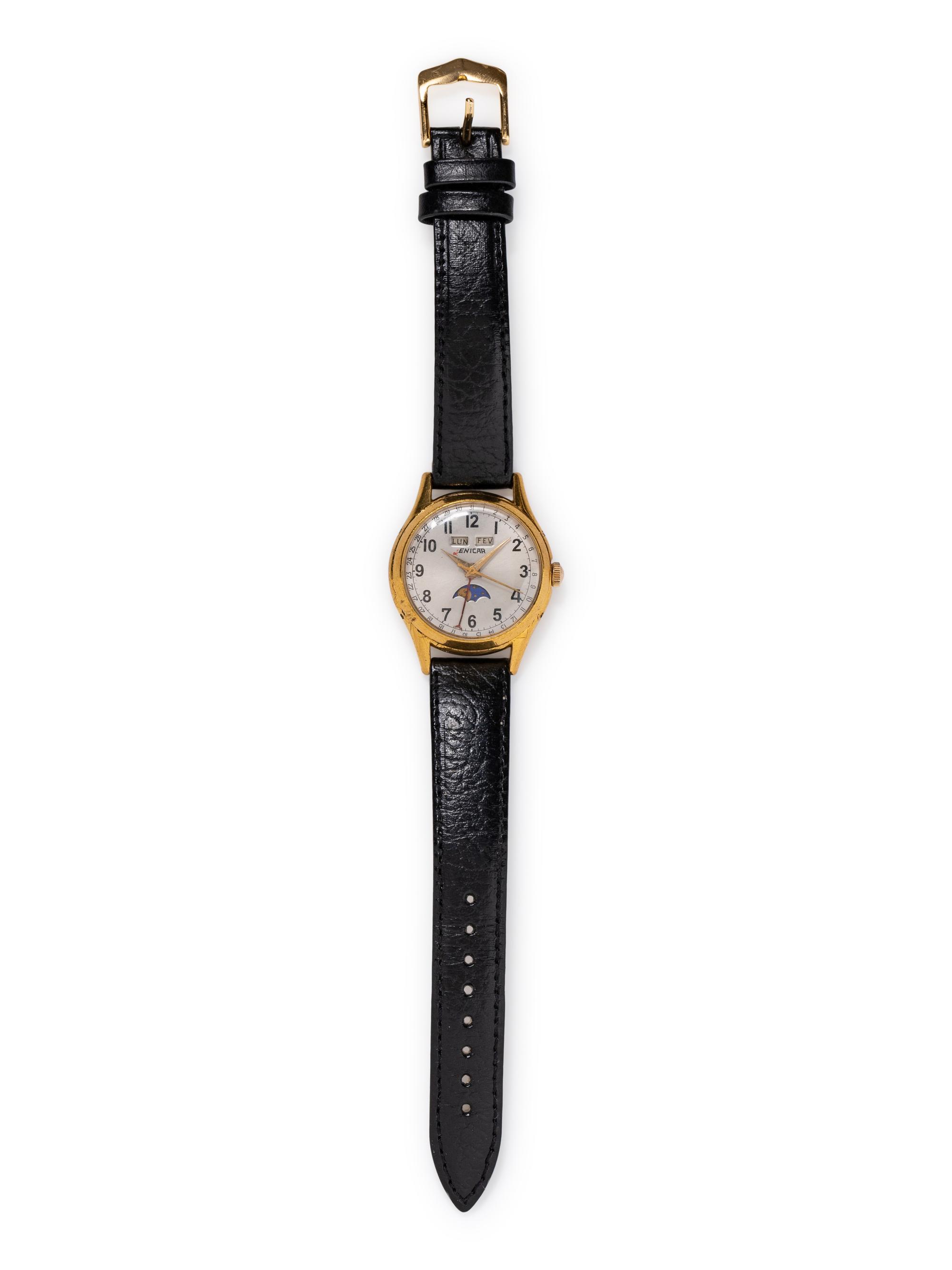 ENICAR, VINTAGE, STAINLESS STEEL AND GOLD-PLATED MOONPHASE TRIPLE DATE WRISTWATCH