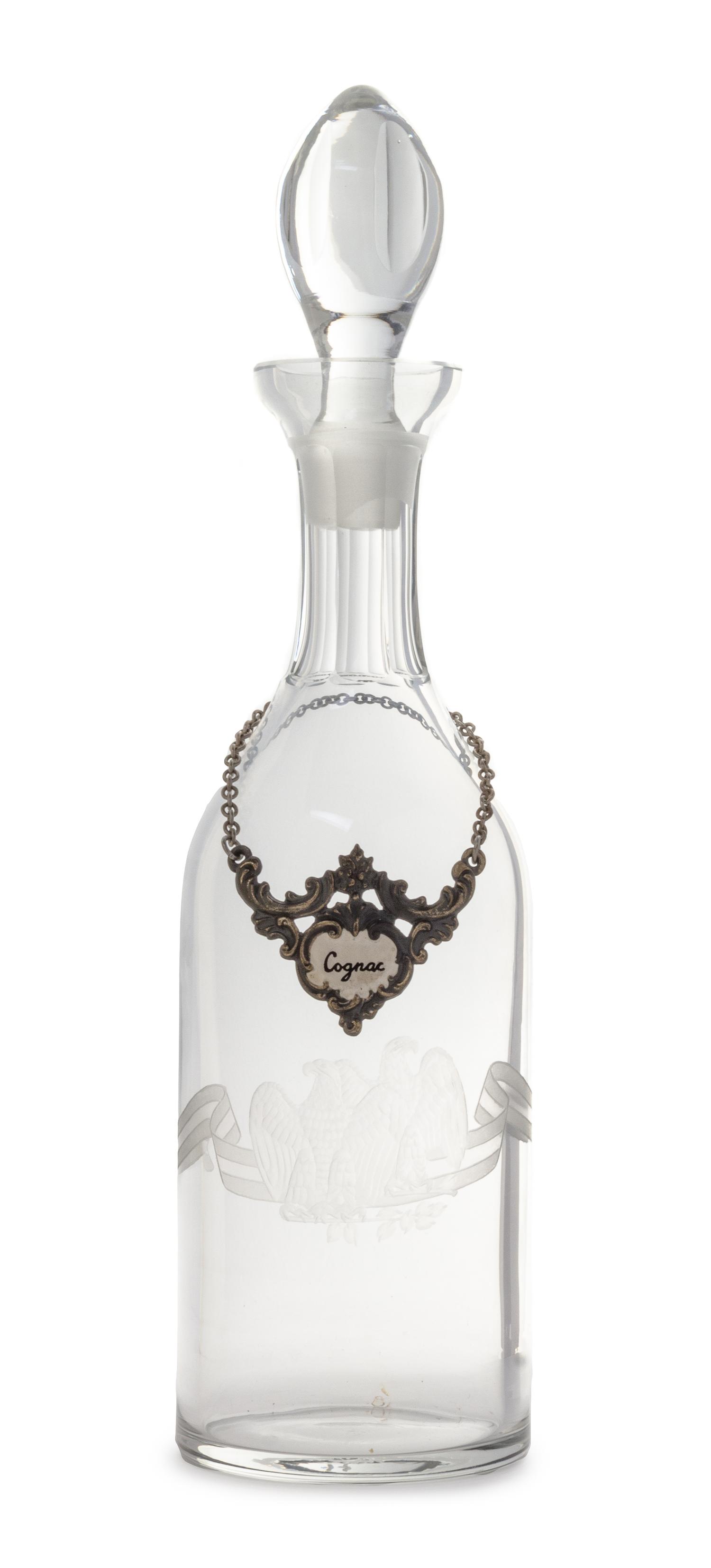 An Etched Glass Decanter Height 13 3/4 inches.