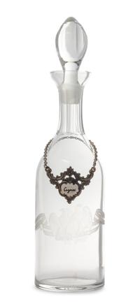 An Etched Glass Decanter Height 13 3/4 inches.