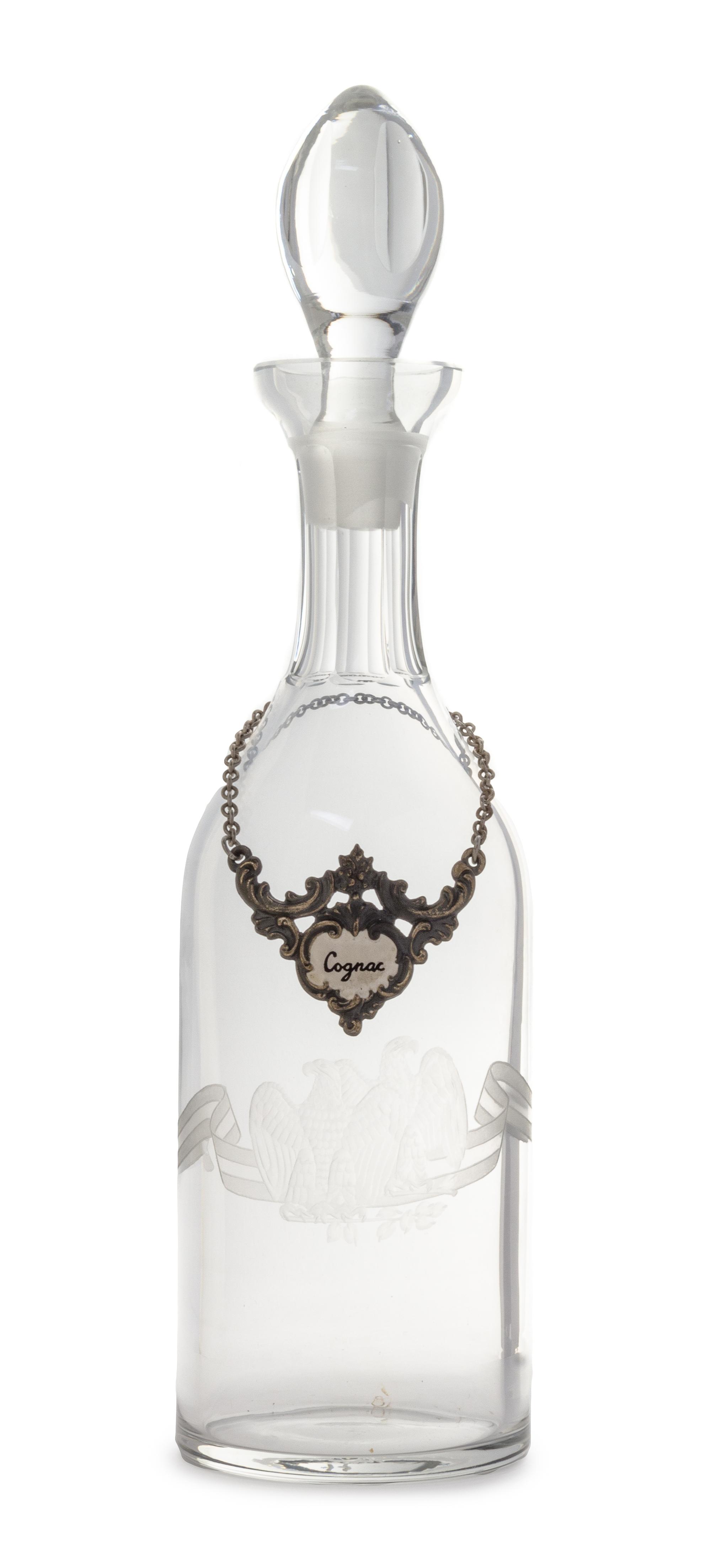 An Etched Glass Decanter Height 13 3/4 inches.