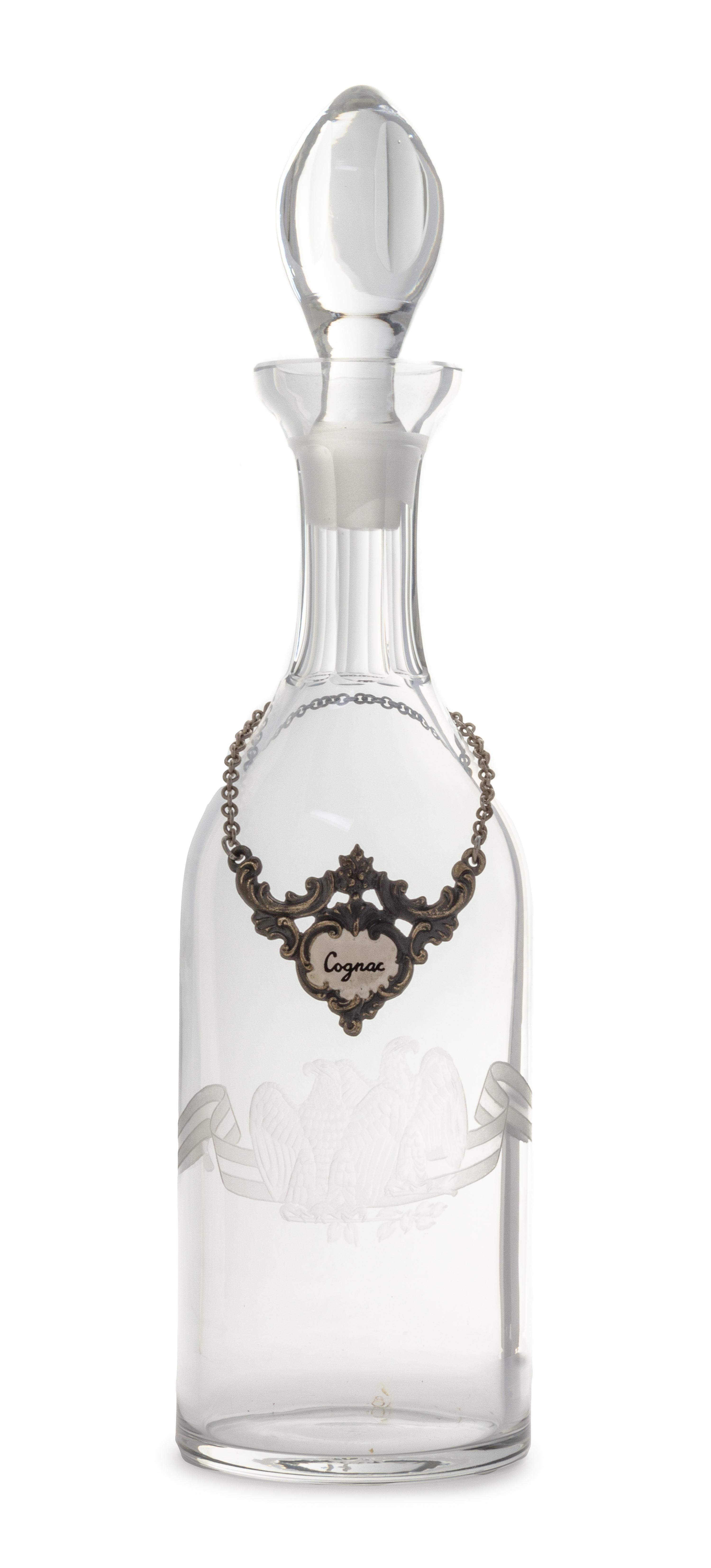 An Etched Glass Decanter Height 13 3/4 inches.