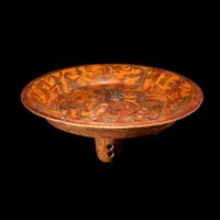 A Maya Polychrome Terracotta Tripod Plate with Gods and Glyphs