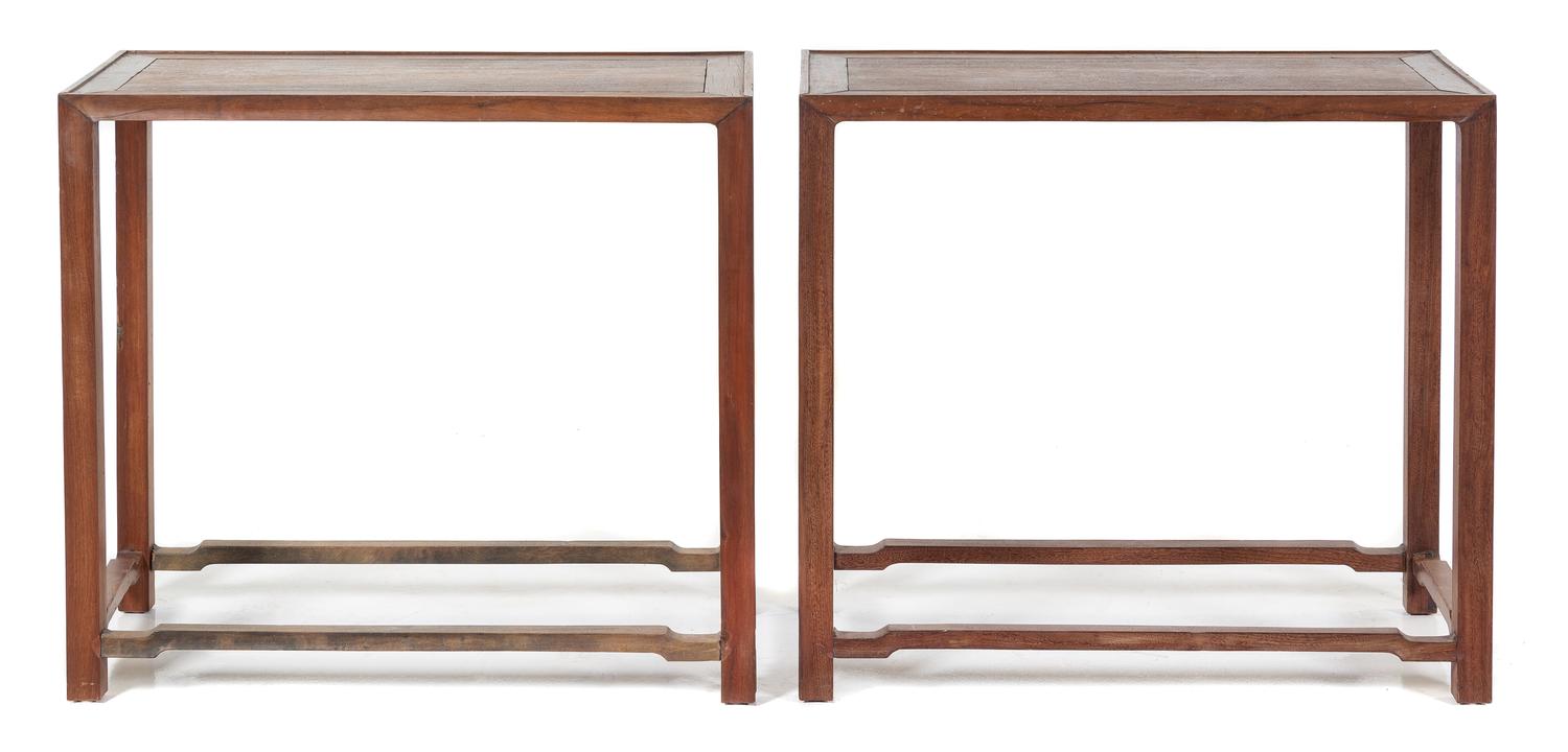A Pair of Chinese Hardwood Side Tables Height 29 1/4 x width 32 3/4 x depth 16 1/4 inches. — 20TH CENTURY