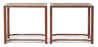 A Pair of Chinese Hardwood Side Tables Height 29 1/4 x width 32 3/4 x depth 16 1/4 inches. — 20TH CENTURY