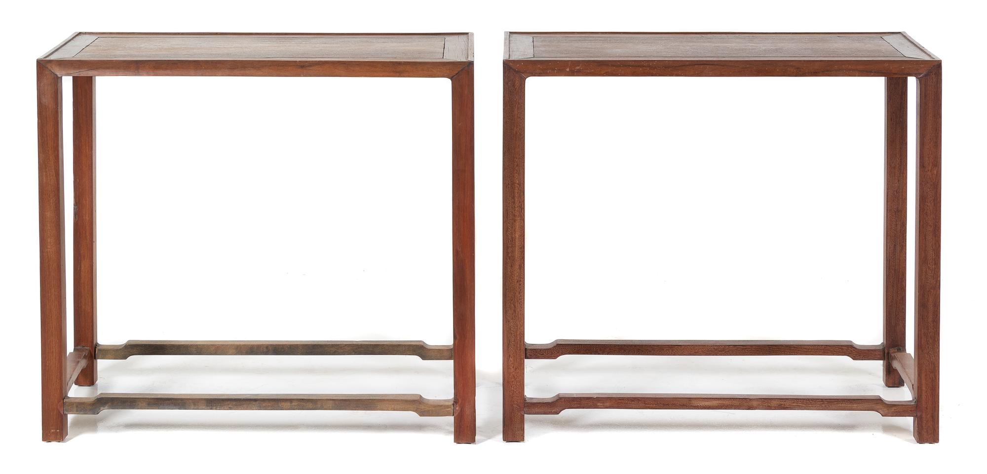 A Pair of Chinese Hardwood Side Tables Height 29 1/4 x width 32 3/4 x depth 16 1/4 inches. — 20TH CENTURY
