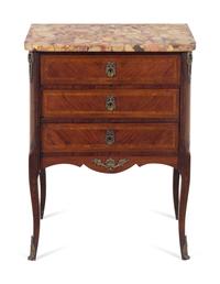 A Louis XV Style Metal Mounted, Tulipwood Veneered Breche d'Alep Marble-Top Commode