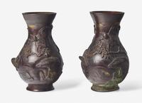 A Pair of Japanese Patinated Bronze Vases