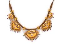 INDIAN, YELLOW GOLD, EMERALD, AND SYNTHETIC RUBY NECKLACE