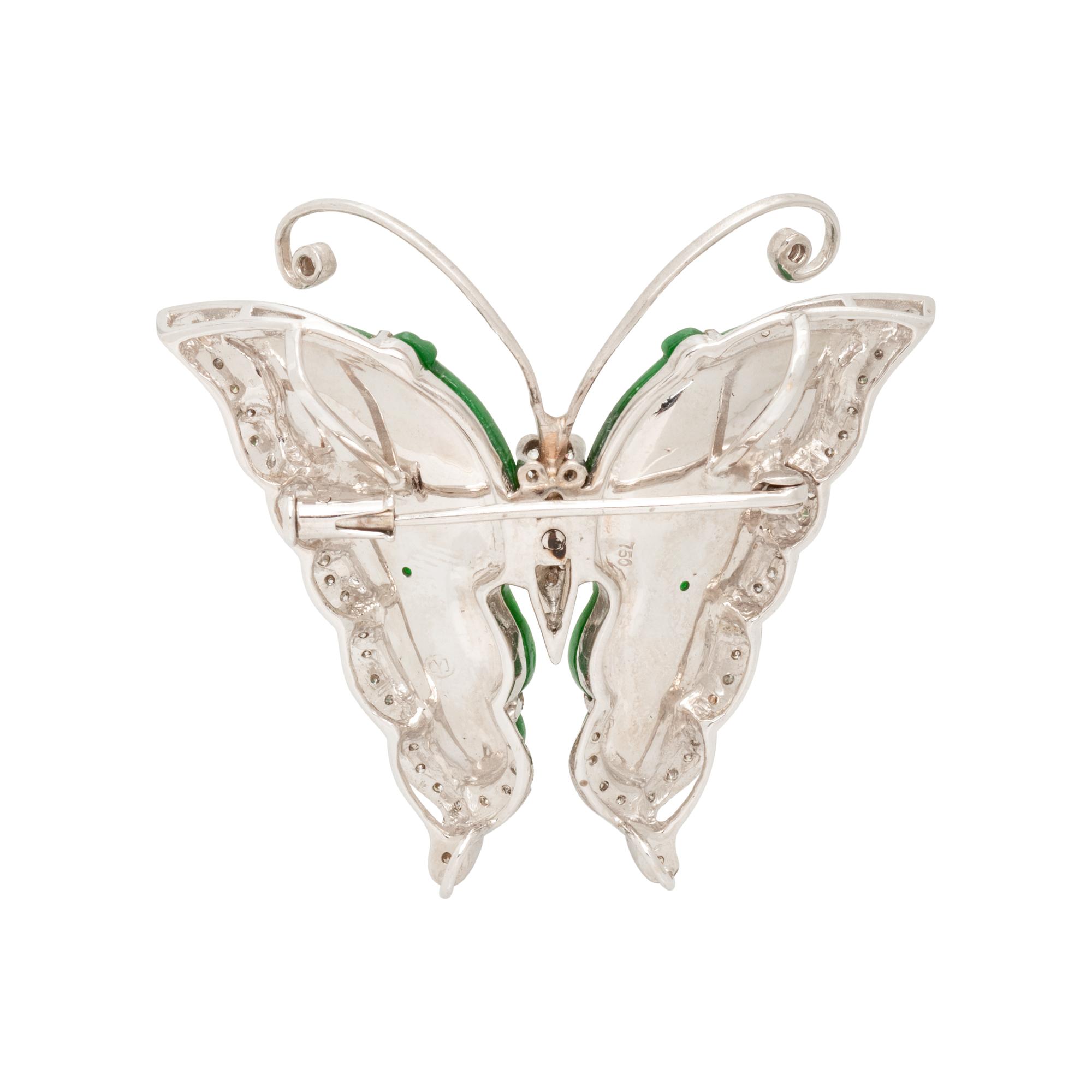 JADE AND DIAMOND BUTTERFLY BROOCH