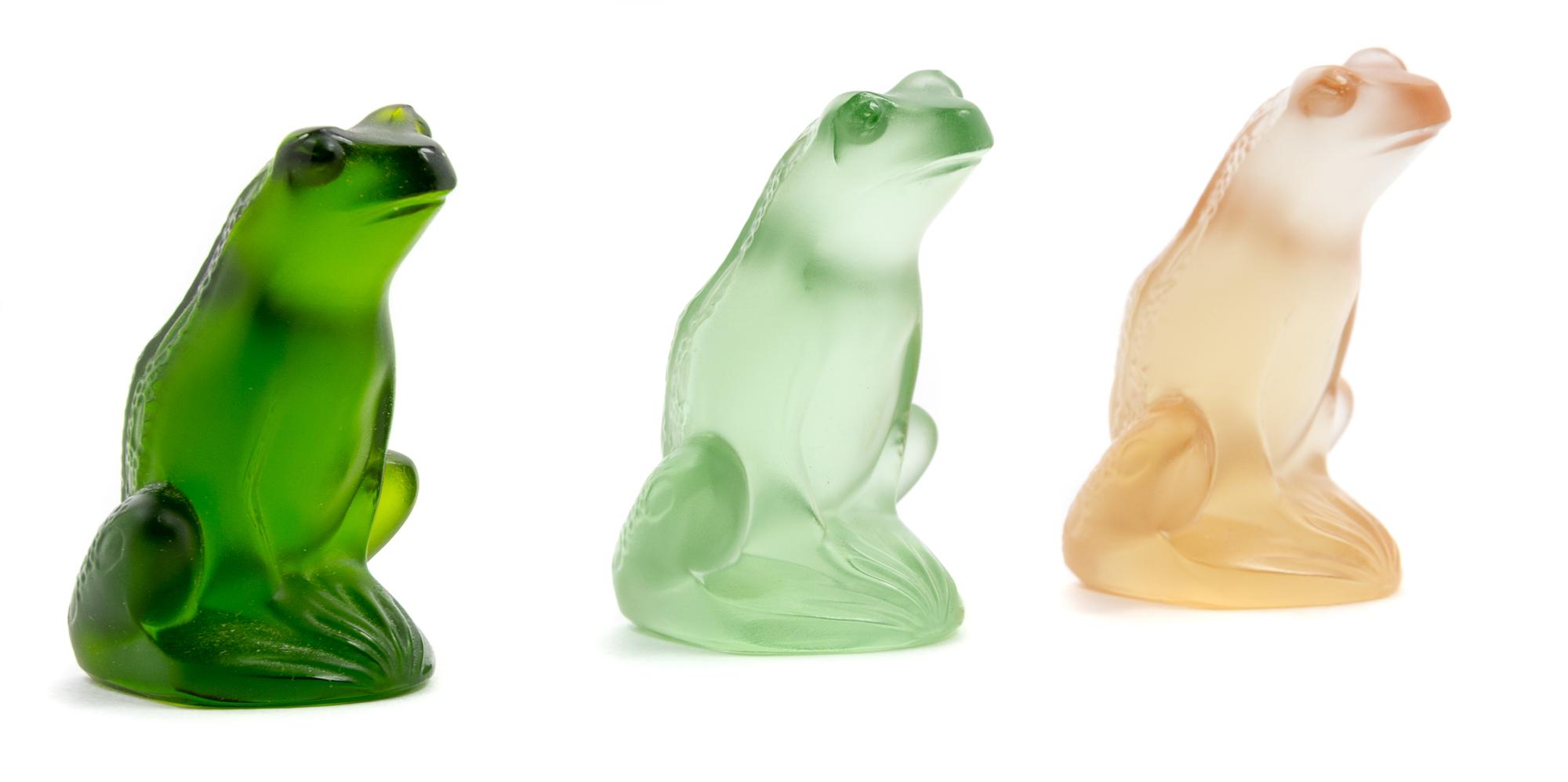 Three Lalique Molded Glass Frogs