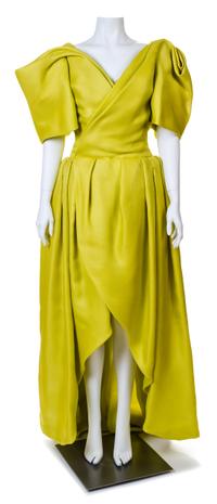 A Jacqueline de Ribes Chartreuse Raw Silk Gown, No Size.