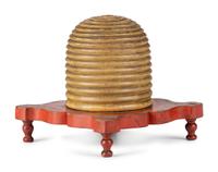 A Fraternal Carved and Painted Wood Beehive