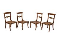 Four Regency Style Gilt Metal Inlaid Rosewood Cane Seat Side Chairs